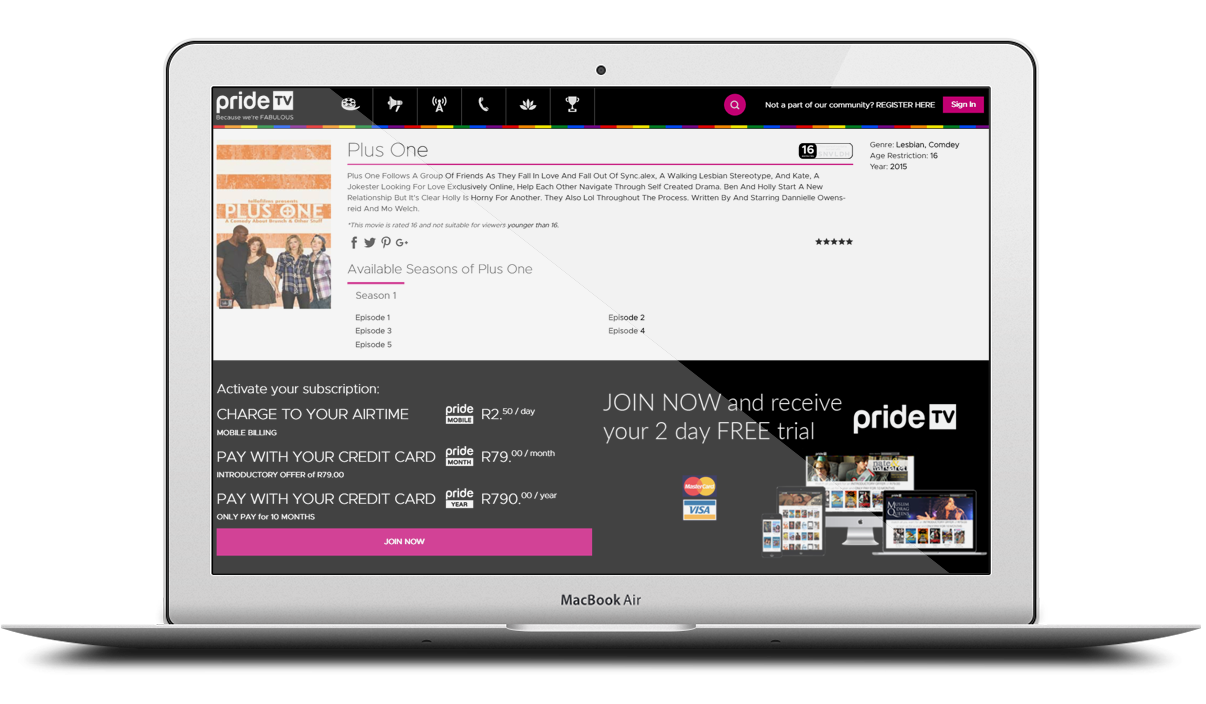 Pride TV series landing page